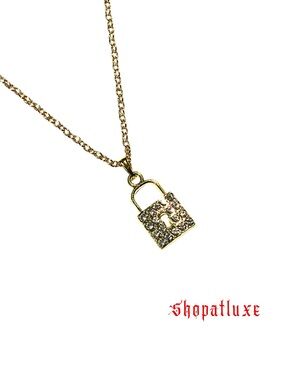 Locked In Gold Padlock Pendant Necklace with Crystal Accent Charms